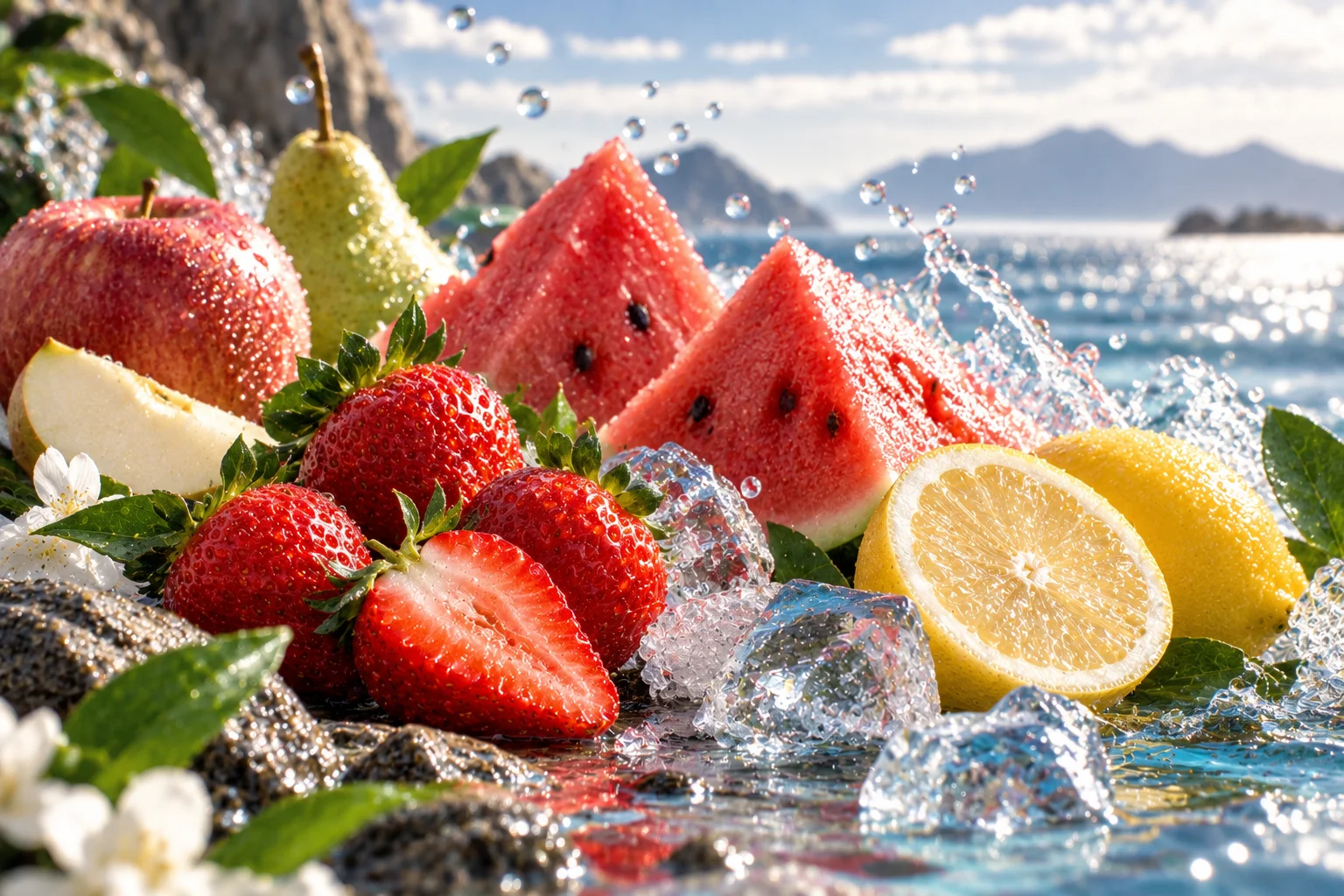 Strawberry, watermelon and fresh fruit composition for SERENITY